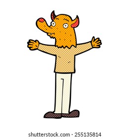 retro comic book style cartoon friendly fox person