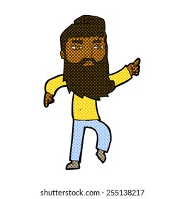 retro comic book style cartoon bearded man pointing the way