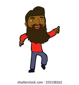 retro comic book style cartoon man with beard laughing and pointing