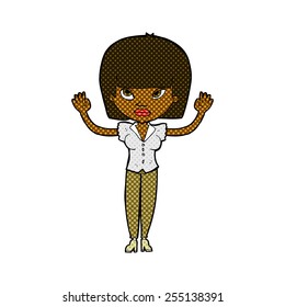 retro comic book style cartoon woman with raised hands