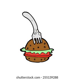 retro comic book style cartoon fork and burger