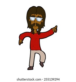 retro comic book style cartoon hippie man wearing glasses