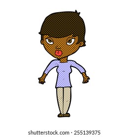 retro comic book style cartoon woman shrugging shoulders
