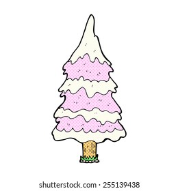 retro comic book style cartoon snowy pink tree