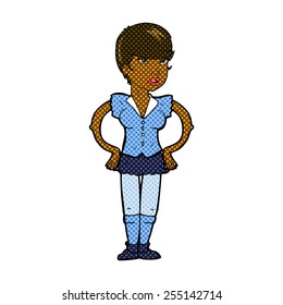 caricatura estilo libro de historietas retro mujer con manos en la cadera