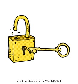 retro comic book style cartoon rusty old padlock