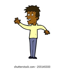 retro comic book style cartoon happy boy waving