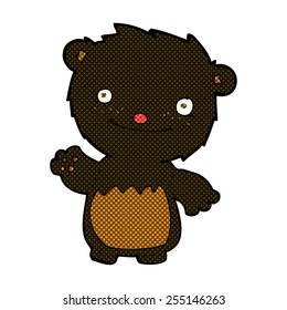 desenho animado estilo quadrinho retrô acenando filhote de urso preto
