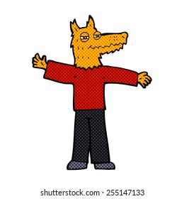 retro comic book style cartoon happy fox man