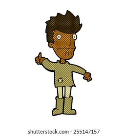 historieta estilo retro caricatura hombre nervioso dando su pulgar hacia arriba símbolo