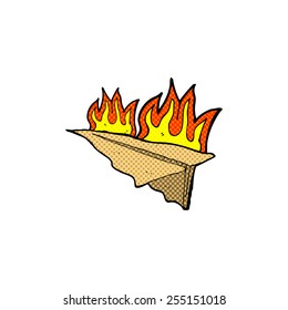retro comic book style cartoon burning paper aeroplane