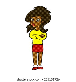 retro comic book style cartoon woman with folded arms