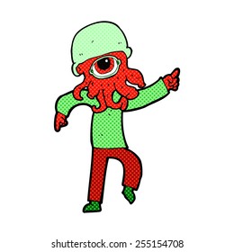 retro comic book style cartoon alien man dancing