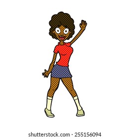 retro comic book style cartoon woman dancing