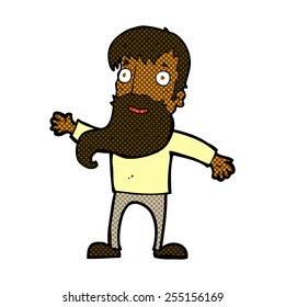 retro comic book style cartoon man with beard waving