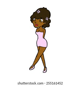 caricatura estilo libro de historietas retro mujer posando en vestido