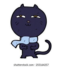 caricatura estilo libro de historietas retro gato gracioso usando bufanda