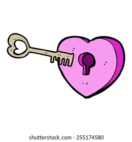 retro comic book style cartoon heart with keyhole