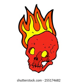 caricatura de estilo retro de historieta calavera en llamas