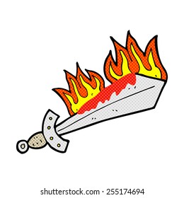 retro comic book style cartoon flaming sword