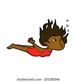 dibujo animado estilo libro de historietas retro mujer nadando bajo el agua