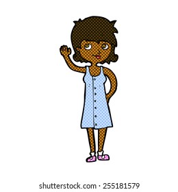 caricatura estilo libro de historietas retro linda mujer ondeando