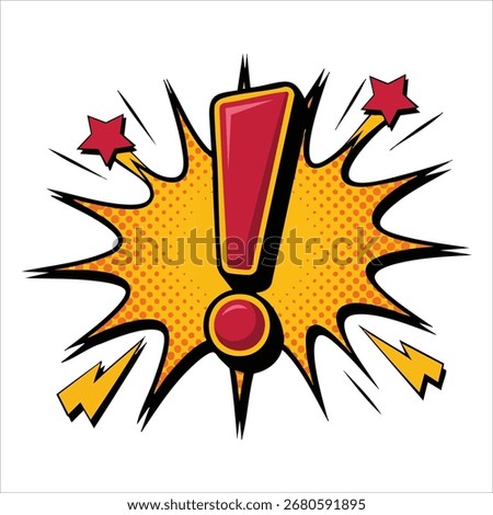 retro comic book style exclamation point illustration isolated on white background