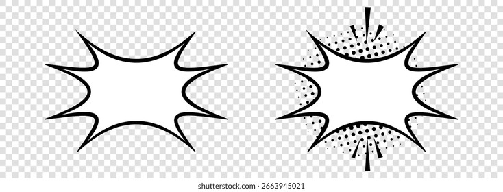 Retro comic book style speech bubbles on a transparent background. Speech bubbles or elements of cartoon design, comics. Vector illustration.