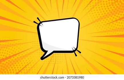 Retro Comic Bubble on Yellow Pop Art Background. Cartoon Blank White Speech Bubble for Text Message with Halftone. Isolated Vector Illustration.