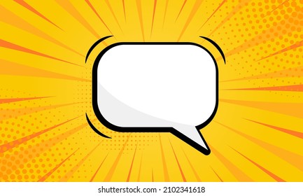 Retro Comic Bubble on Yellow Pop Art Background. Cartoon Blank White Speech Bubble for Text Message with Halftone. Isolated Vector Illustration.