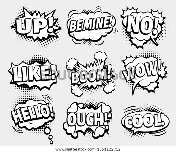 Retro Comic Bubbles Vector Set Halftone Stock Vector Royalty Free 1551122912 Shutterstock 4116