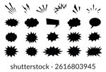 Retro comic burst vector, Boom elements, and speech bubbles in black silhouette style for pop art illustrations