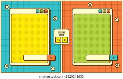Retro comic cartoon background versus template in classic game style