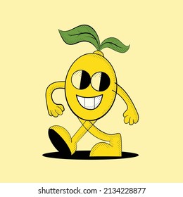 Retro comic cartoon Lemon. Vector illustration of Lemon mascot, character. Funny lemon.