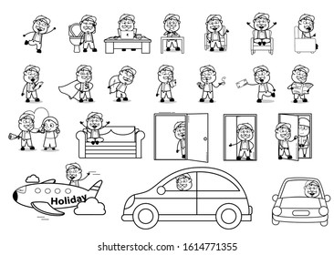 Retro Comic Character of Vendor - Set of Concepts Vector illustrations