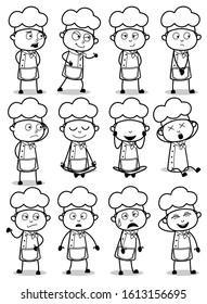 Retro Comic Chef Character Poses - Set of Concepts Vector illustrations