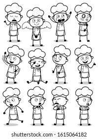 Retro Comic Chef Character Poses - Collection of Concepts Vector illustrations