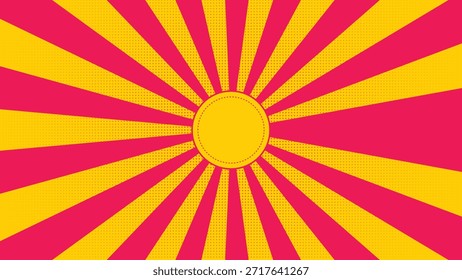 Diseño cómico retro con vigas amarillas y rojas y efecto de patrón de semitono
