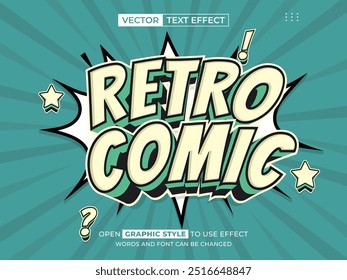 Texto editable de cómic retro, efecto de fuente, texto 3D para el título