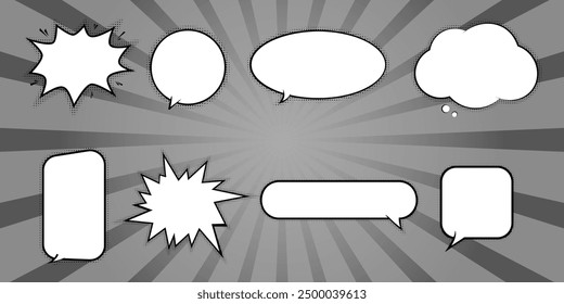 Retro Comic Empty Speech Bubble icon element Collection. Pop art style with black Halftone shadow Background