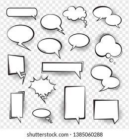 Retro comic empty speech bubbles set for message. Communication cloud blank elements, cartoon dialog balloon. Vector comic bubbles illustration.