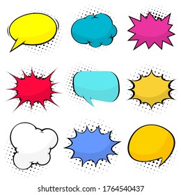 Retro comic empty speech bubbles set on white background. Vector illustration, vintage design, pop art style