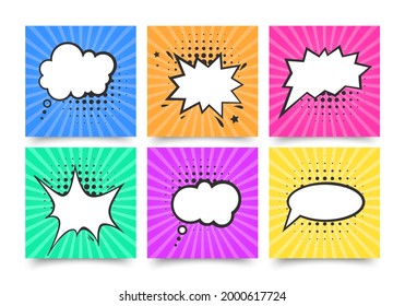 Retro comic empty speech bubbles set on colorful background, vintage design, pop art style, Vector illustration
