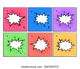 Retro comic empty speech bubbles set on colorful background, vintage design or pop art style