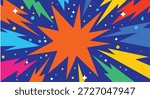 Retro comic explosion background with central starburst and vibrant sunbeams