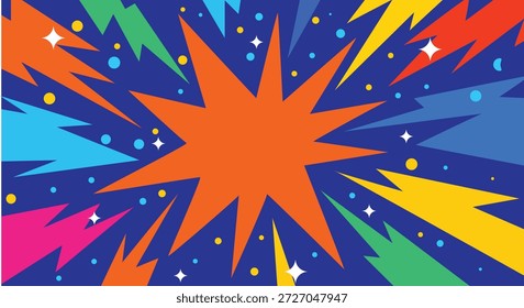 Retro comic explosion background with central starburst and vibrant sunbeams