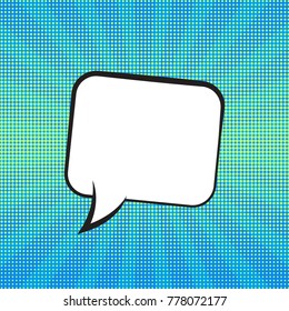 Retro comic expression empty speech bubble with colorful halftone blue stripes background. Vector illustration, vintage design, pop art style.
