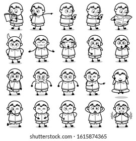 Retro Comic Fat Boy Poses - Set of Concepts Vector illustrations