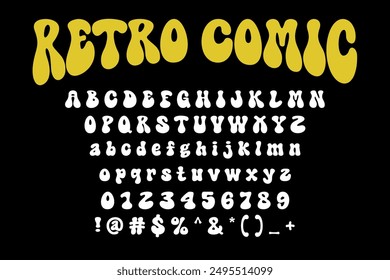 Retro comic font typography vector illustration featuring bold, vibrant letters. Perfect for comic books, posters, and creative projects.