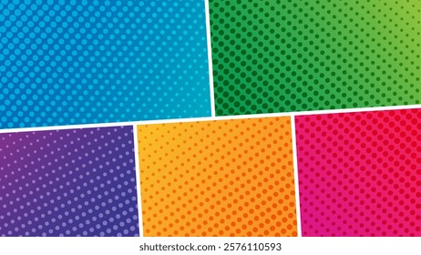 Retro comic halftone split screen background